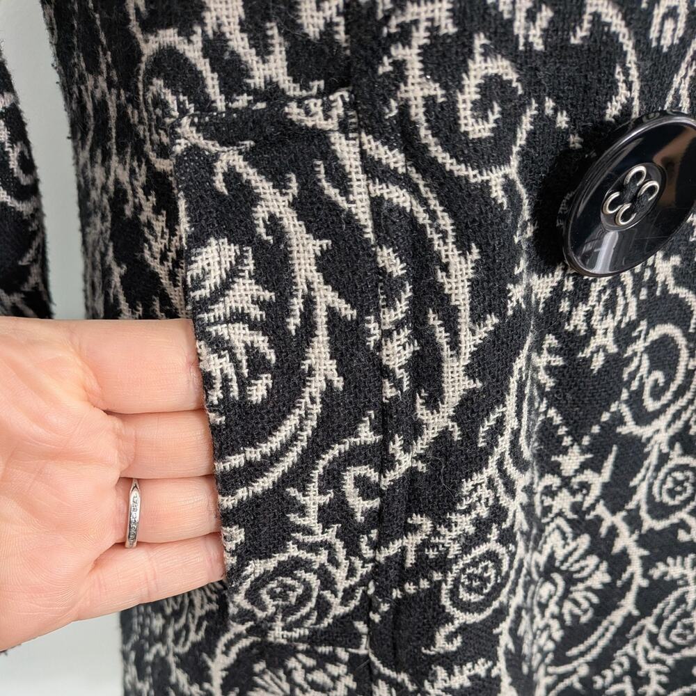 Retro Floral Peacoat Jacket L Black White Twee Glam Lady Bell Sleeve Coat Y2K - Picture 9 of 12